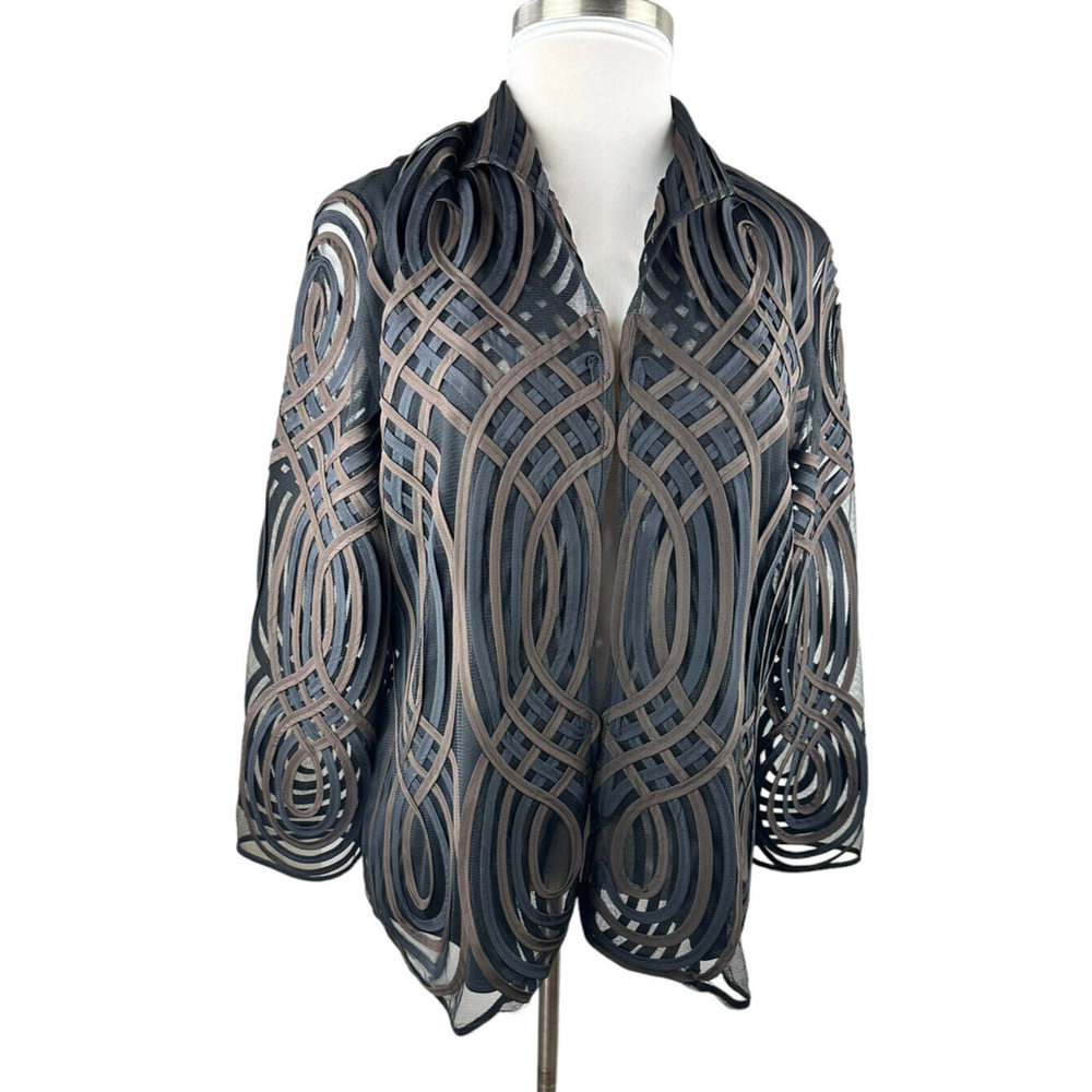 Chico's Travelers Collection Neutral Swirl Strip Jacket Lightweight Size 3 16 18 - Picture 3 of 10